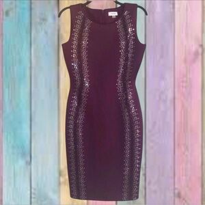 Calvin Klein Plum Aubergine Scuba Stone Stud Sheath Dress New